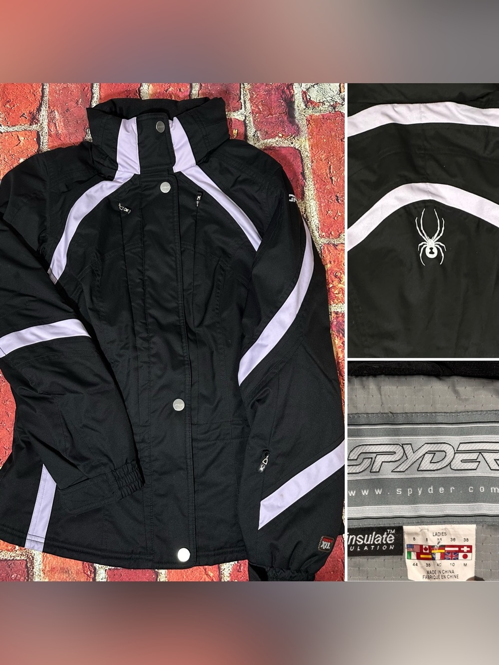 SPYDER WOMENS LADIES WINTER SKI COAT JACKET BLACK PURPLE SIZE US 8 THINSULATE